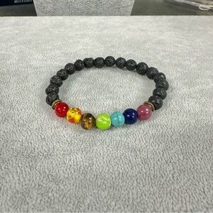 Unisex Natural Lava Stone 7 Chakra Healing Stretch Bracelet